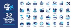 Travel icon set. Summer vacations and holiday symbol vector illustration. Collection of traveling and tourism elements. Von Ico