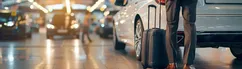 Business Traveler Selecting Rental Car at Airport Terminal with Suitcase | Von doraclub