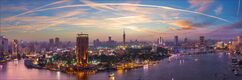Wonderful purple sunset panorama of the Nile and Gezira island in Cairo, Egypt  von AlexAnton